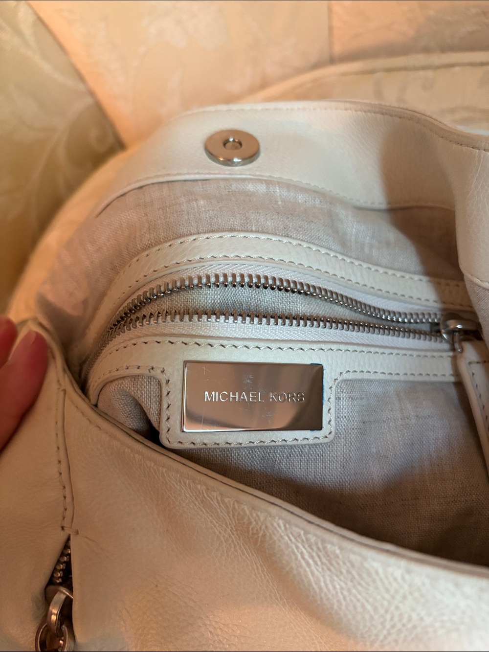 Michael Kors Cream Leather Hobo with Braided Handle and Snake-Print Accents - Picture 6 of 6